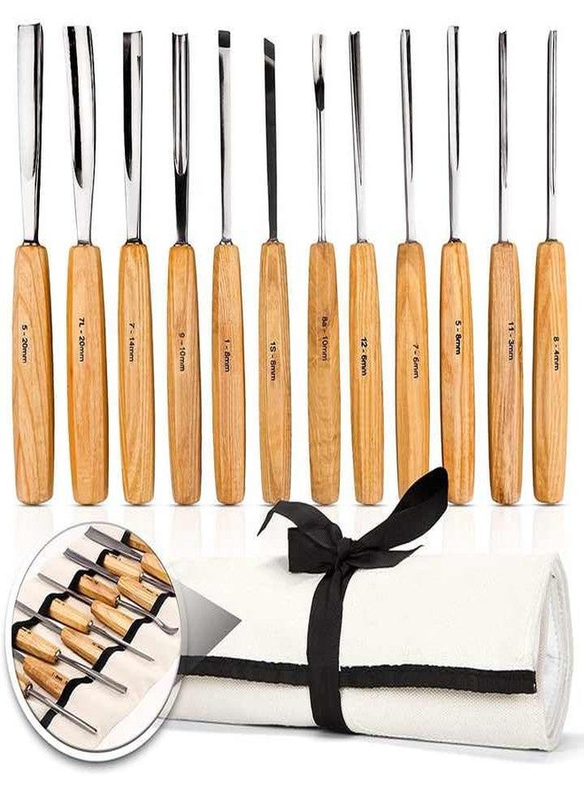 BUYOHLIC أدوات نحت الخشب من بايوهليك، طقم نحت الخشب مكون من 12 قطعة مع حقيبة قماشية، مجموعة أزاميل نجارة للمبتدئين والمحترفين - Image 2